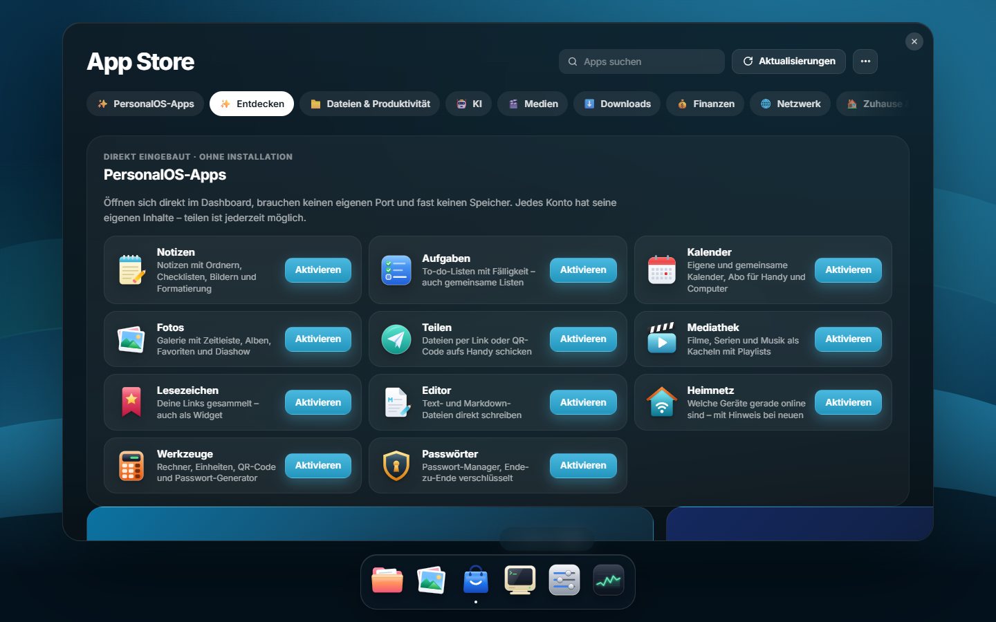App Store mit den eingebauten PersonalOS-Apps